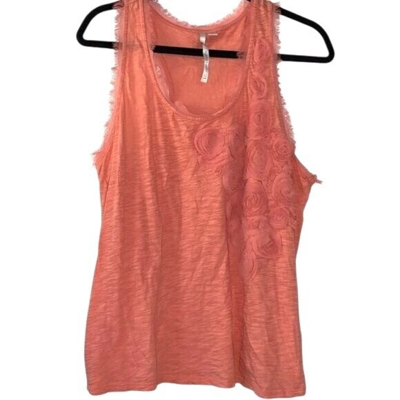 Lauren Conrad XL Coral Sleeveless Tank Top With Floral Appliqué & Frayed Edges 1 - Picture 1 of 13